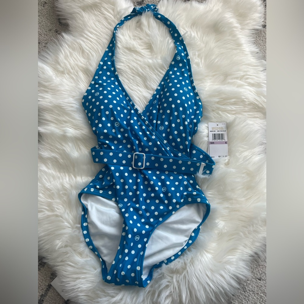 Michael Kors Polka Dot Halter One Piece Swimsuit Size 6